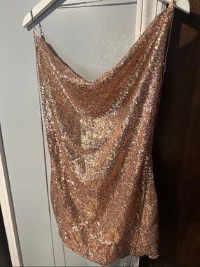 PrettyLittleThing Rose Gold Sequin Backless Mini Dress